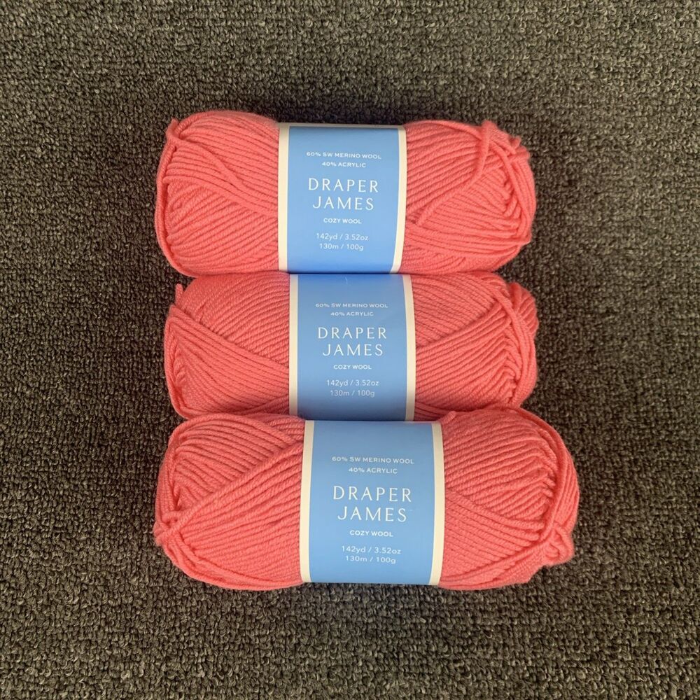 Lot Of 3 Draper James Cozy Wool Pink Lemonade Merino Wool & Acrylic Yarn New